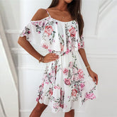 Backless Off Shoulder Floral Print Boho Beach Dress